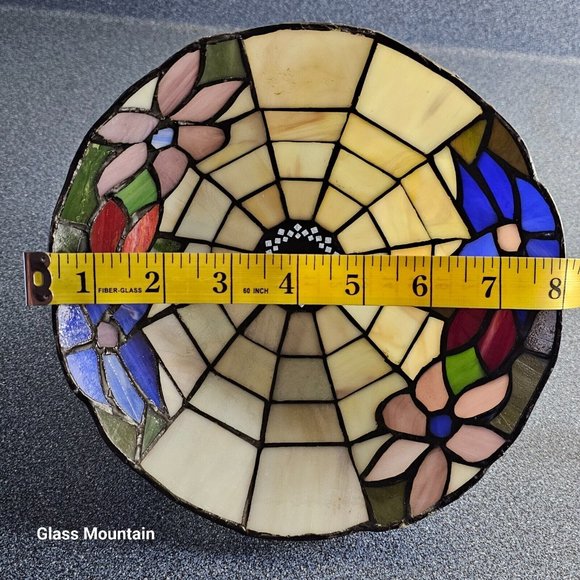 SOLD - Tiffany Style Small Stained Glass Floral Mauve Red Blue Green Lamp Shade - Picture 6 of 7